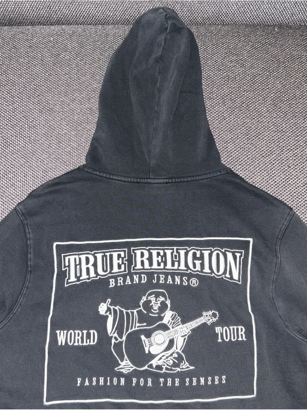 Y2K True Religion Faded Gray Full Zip Hoodie - World Tour Embroidered Logo